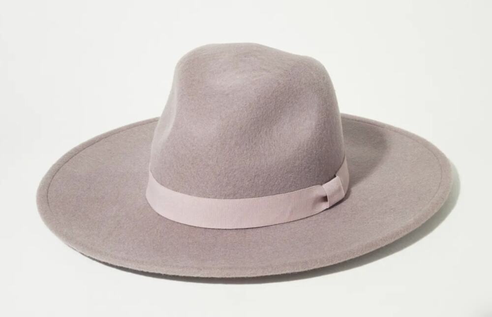 Lucky Brand Light Purple Gray Ranger Hat Wool Wide Brim Ribbon Tie Fedora OS NEW